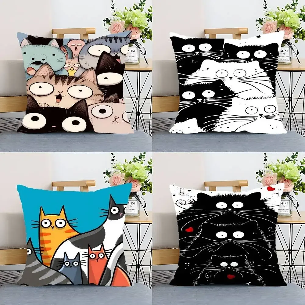 Cute Cat Pillow Case Pillow Cover Cushion Case For Sofa Couch Polyester Pillowcase For Fall Home Decor
