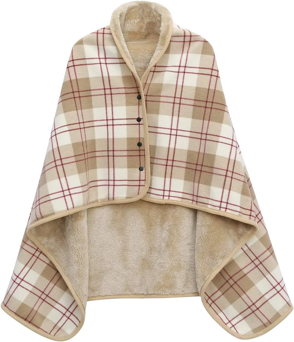 Coperta indossabile in pile Warm Poncho Throw con bottoni coperta senza maniche in peluche per donna Cape Wrap per un Design scozzese leggero