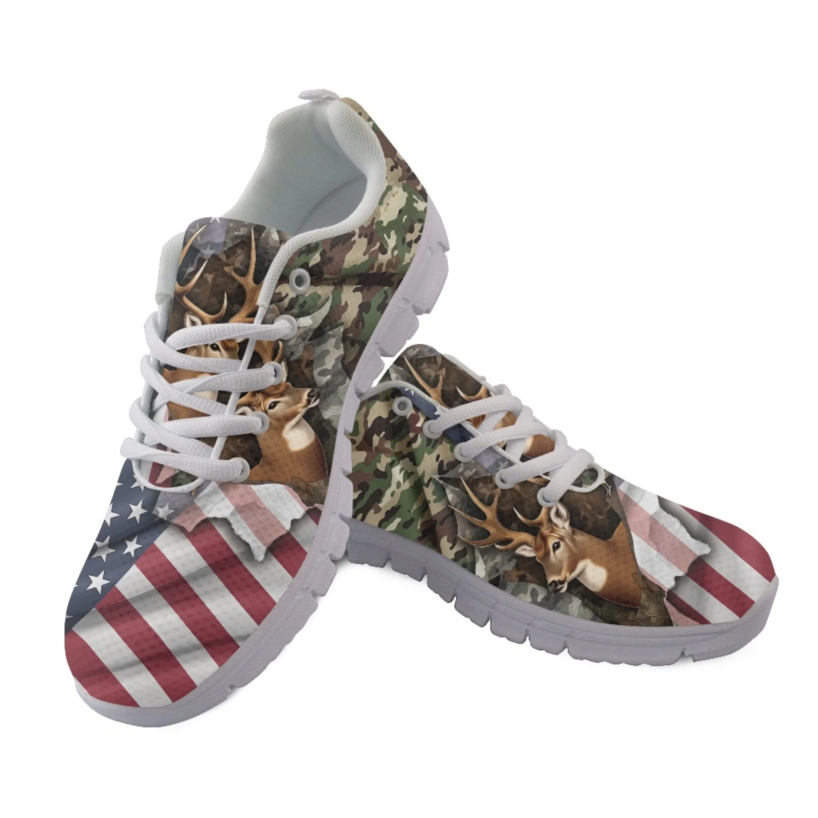 Coloranimal Camouflage Deer Flag Breathable Travel Shoes Mens Athletic Sneakers Running Sneakers for Womens Ladies