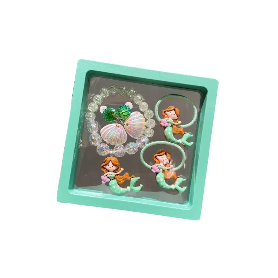 القمامة بنات حورية البحر مجوهرات الأميرة فستان مطرز سوار لطيف الطفل قرط كبس نحيل الحبل هدية صندوق الأطفال الملحقات ZX07 #5