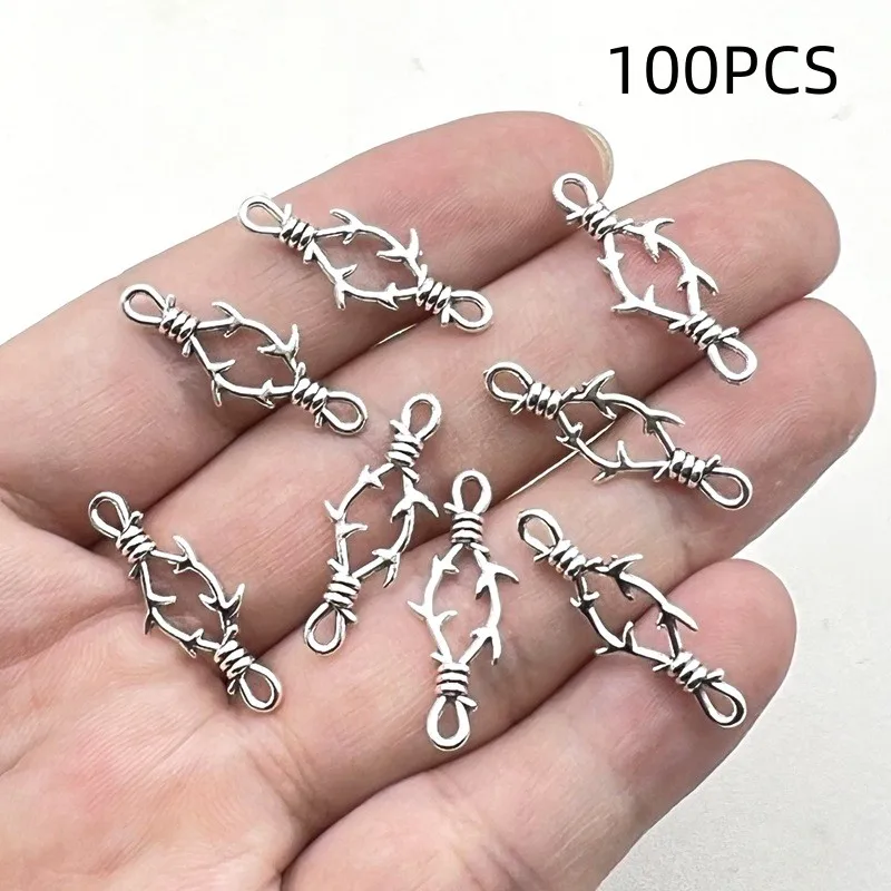50/100PCS Vintage Punk DIY Zinc Alloy Jewelry Accessories Thorn Pendant Connector Pendant
