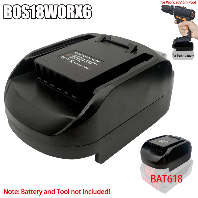 

BOS18WORX6 Power Tool Adapter Converter for Bosch 18V BAT618 Li-ion Battery for Worx 20V 6 Pin Power Tools Replace WA3520 WA3525