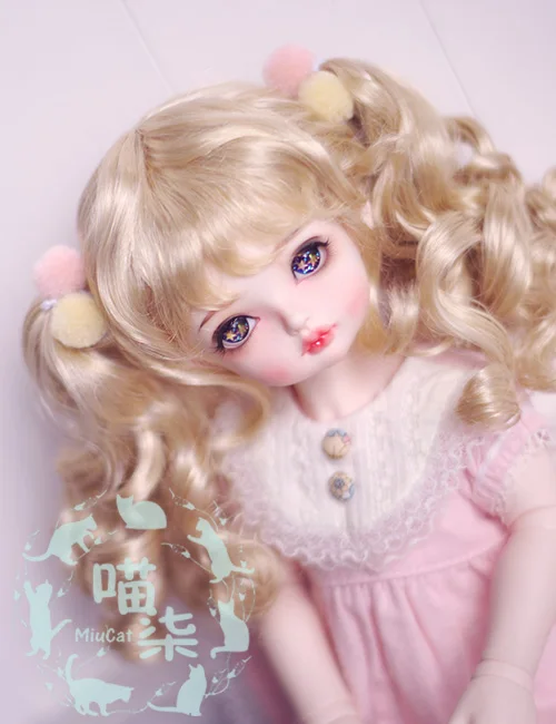 BJD Doll with Imitation Mohair Wig Mixed with Golden Pink Double Ponytail Curls 6 Points 4 Points Giant Baby 1/3 Points