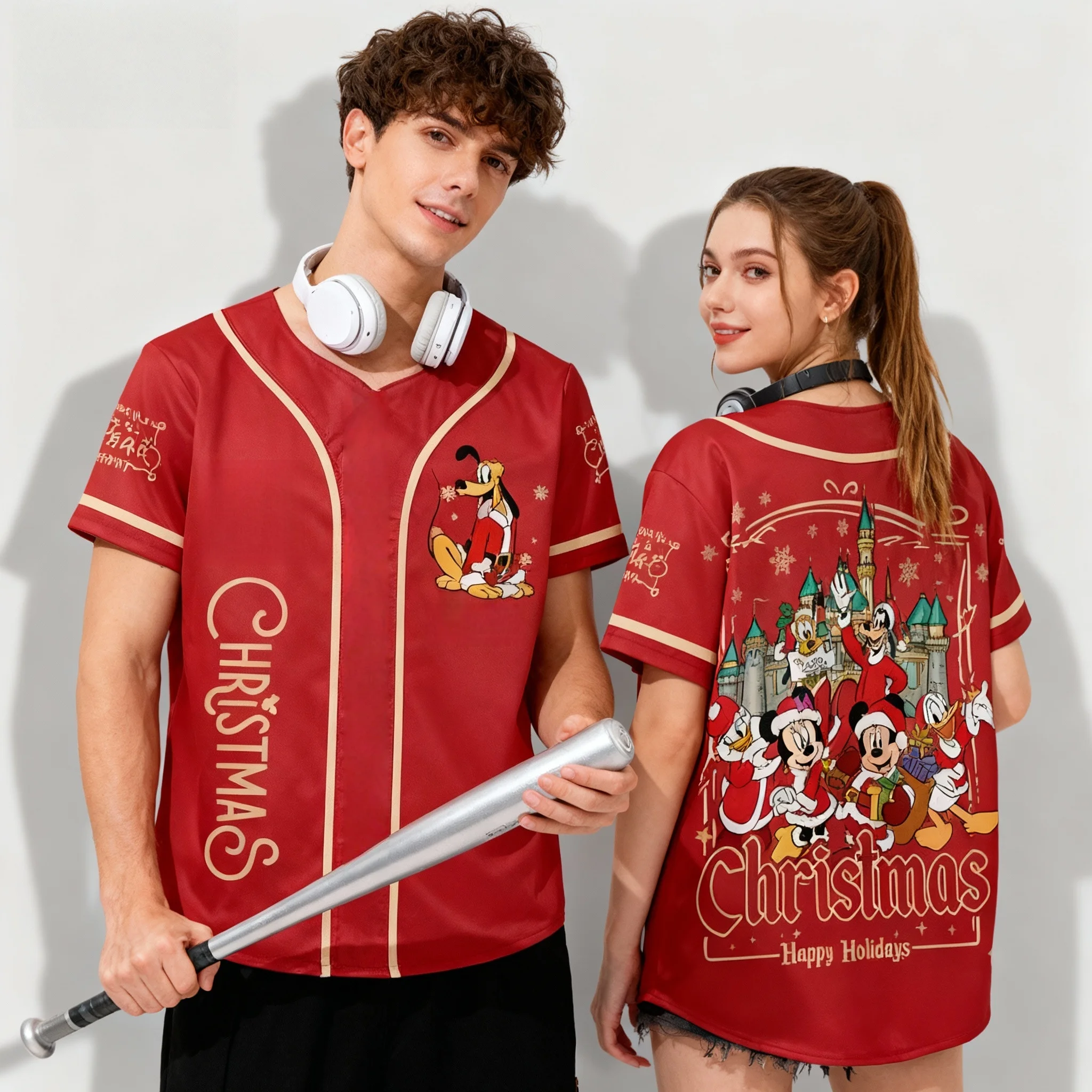 25/26 الصيف ديزني عيد الميلاد جوفي دونالد داك طبعة خاصة المتضخم البيسبول سترة الكبار الوالدين ملابس أطفال الشارع تي شيرت #1