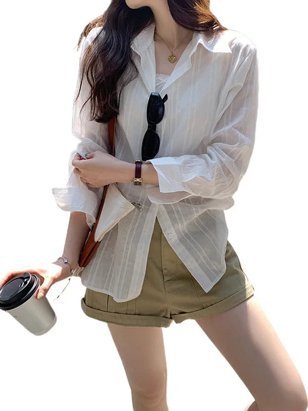 ملابس خارجية نسائية صيفية رفيعة بيضاء irt كاجوال خفيفة الوزن للحماية من الشمس ملابس خارجية فضفاضة من القطن الخالص طويلة Sve للمراهقين #5