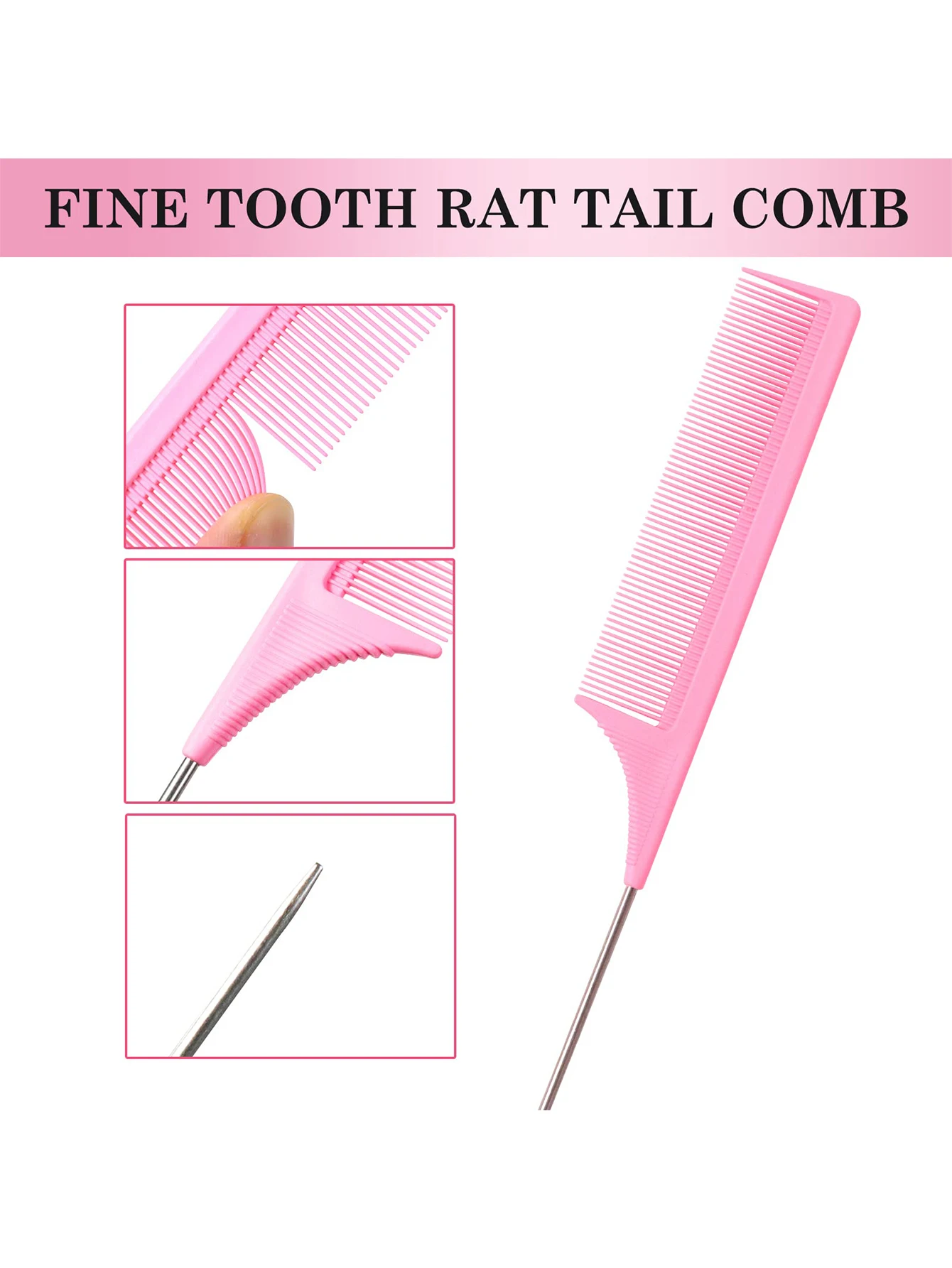 3Pcs Pro Styling Brush Kit - Teasing/Edge/Braiding Combs Set with Rat Tail & Loop Tools for Slick Back Hair & Updos