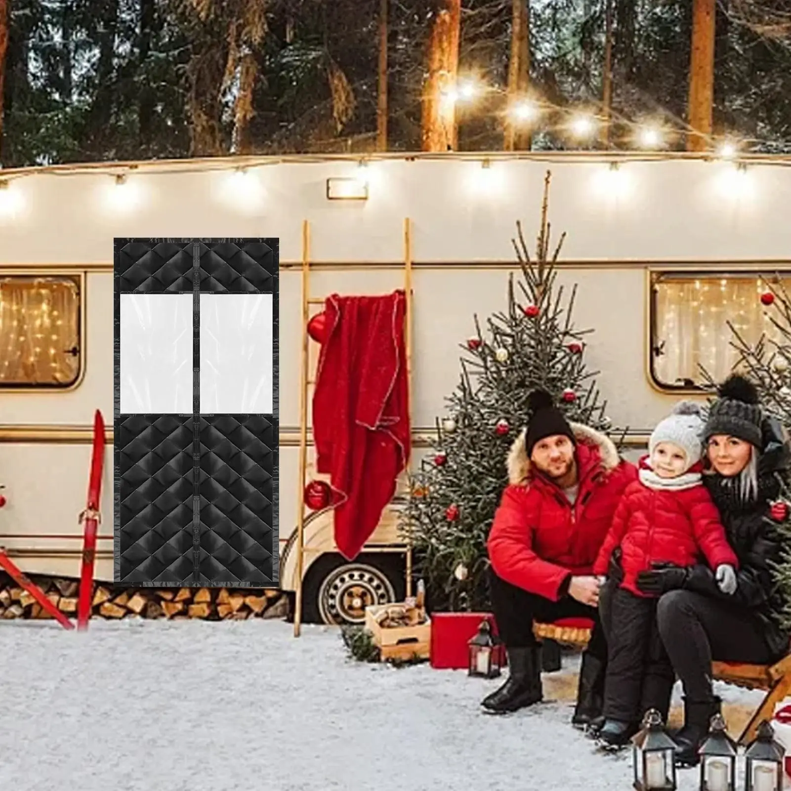 Thermal Door Cover For Winter Magnetic Insulation 3 X 80 Inches Insulated Door Curtains With Transparent Window For Trailer Home