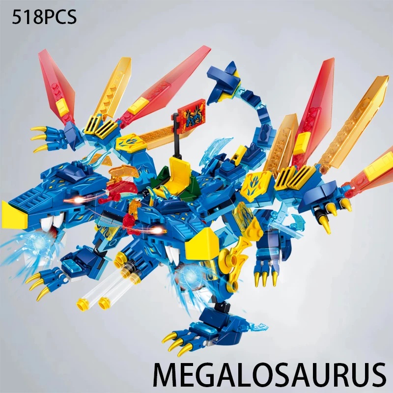 2025 New Product Gift  Flame Gold Dragon Mech Building Blocks Children 6-12 Year Old Puzzle Small Particle Assembled Toy Model