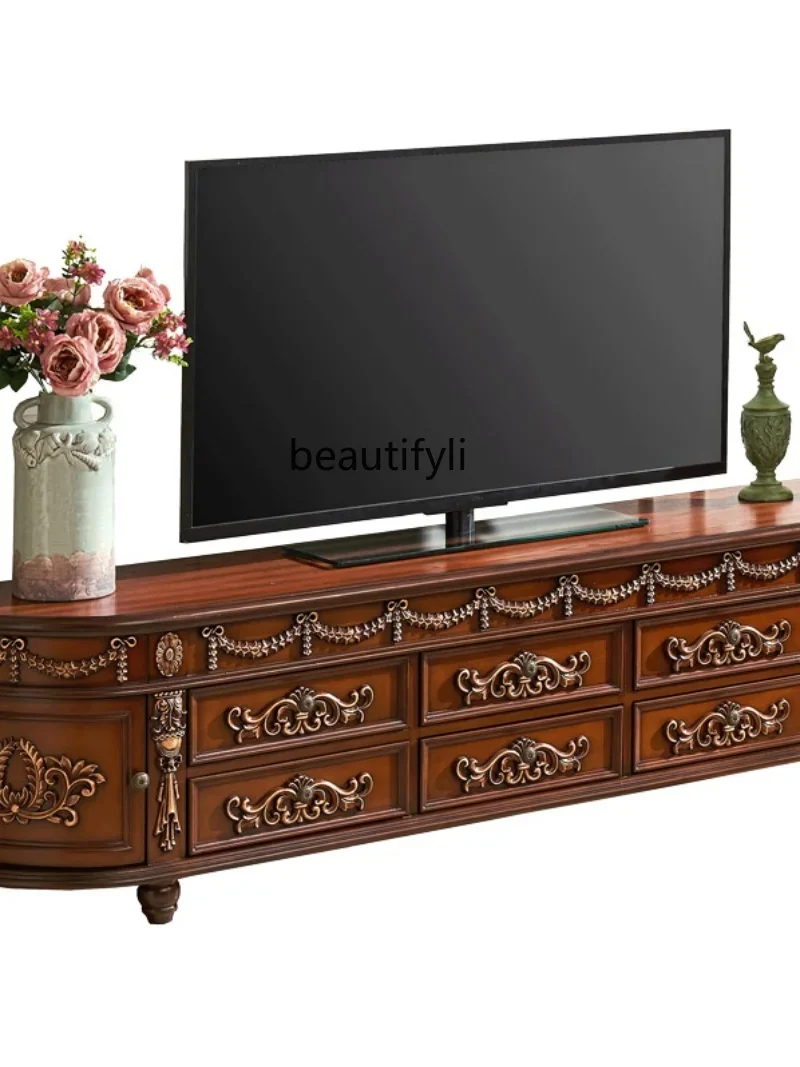 

American wall-mounted living room combination TV cabinet coffee table European semi-circular floor cabinet arc