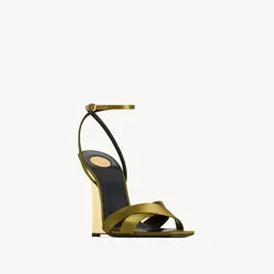 European and American Style Wedge Sandals with A Bucklefashionable Color Blocking Designessential for Banquets and Fashion Shows