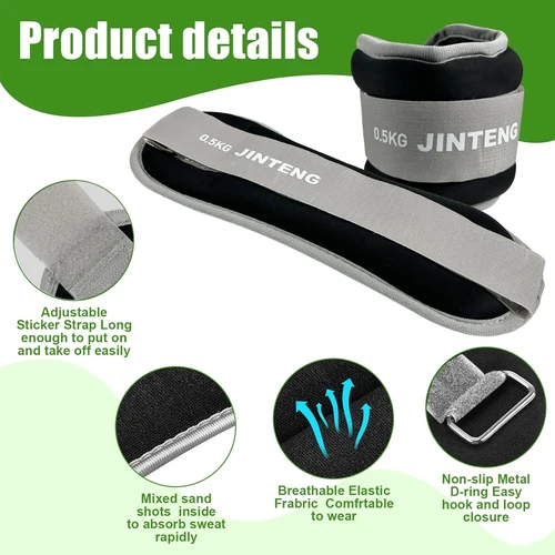 Imagen 2 del producto 1 par de pesas de tobillo para hombres y mujeres, pesas de muñeca de 1kg/2,2 libras, 2kg/4,4 libras, 3kg/6,6 libras, bolsas de arena para peso de piernas, peso de mano para brazo para Fitness