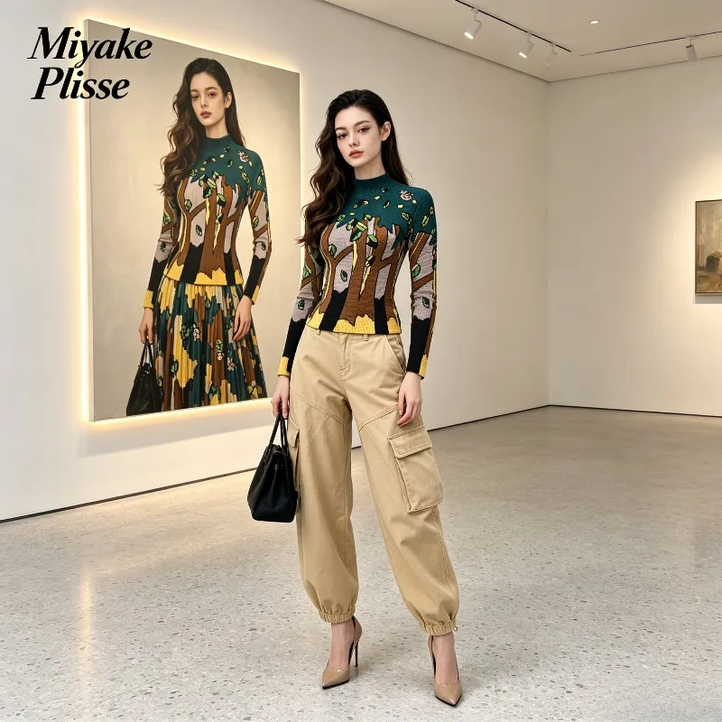 Miyake Pleated 2026 New T-Shirt Base Shirt for Women Wearable As Outerwear Tight-Fitting Fashionable Elegant Long-Sleeve Top
