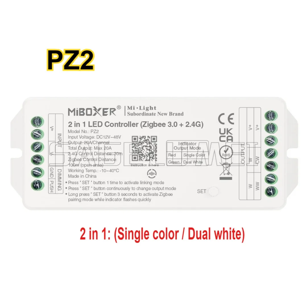 NEW Miboxer PZ2 2in1 PZ5 5in1 Zigbee 3.0+2.4G RF LED Controller For Single Color Dual White RGB RGBW RGB+CCT Led Strip Max 20A