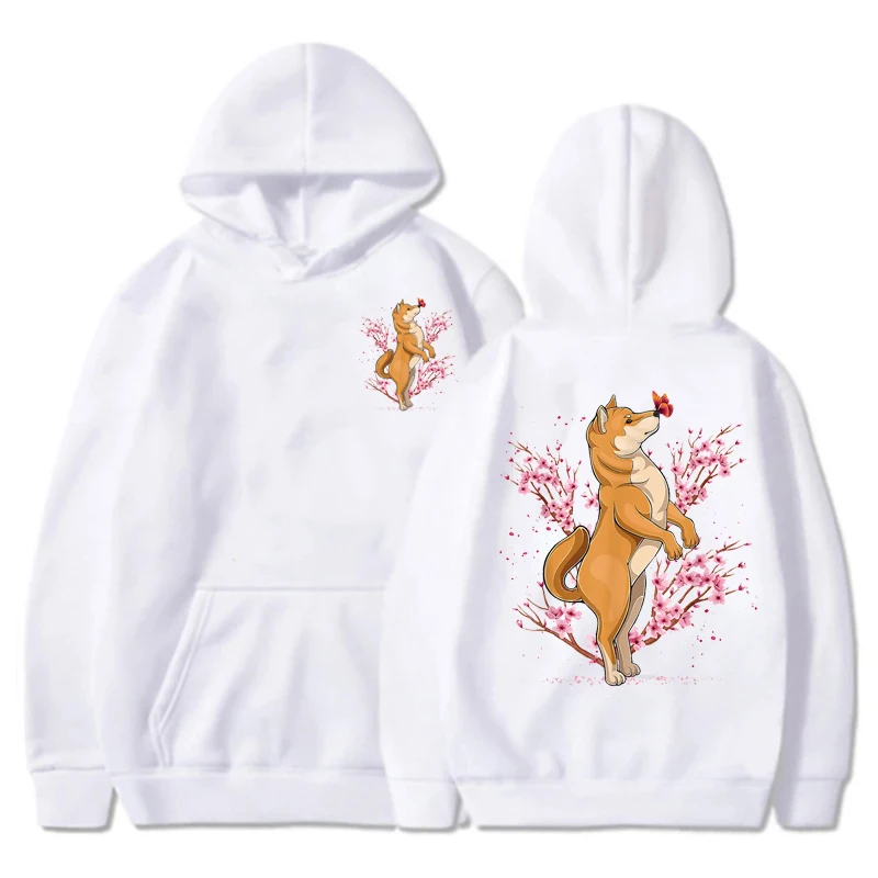 Hoodie for Women Harajuku Streetwear Japanese Shiba Inu Cherry Blossom Flower Sakura Anime Sweatshirt Autumn Winter Hoody Tops