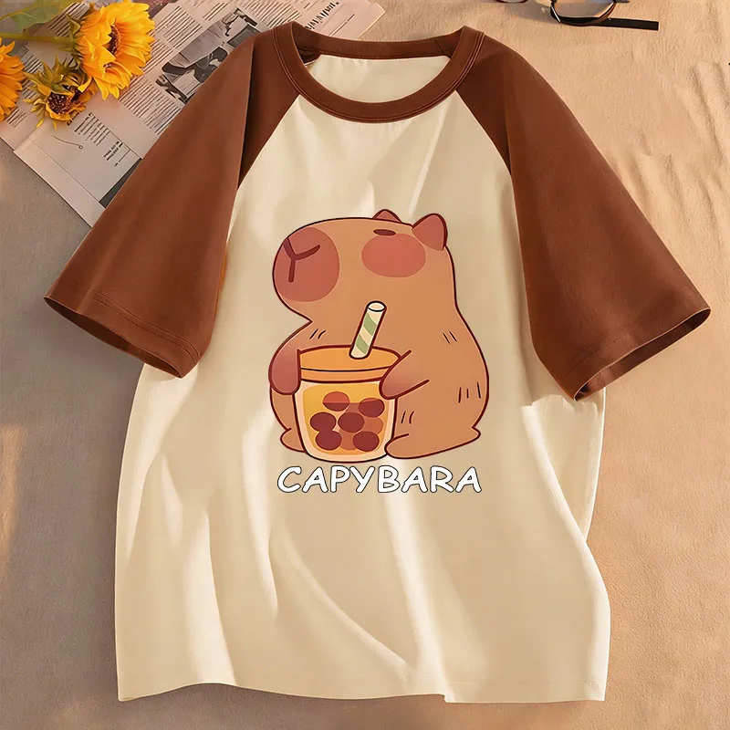 Trendige Mädchen-T-Shirts mit Capybara-Buchstaben-Print-Design, Kinder-T-Shirt für Jungen und Mädchen, Sommer, Frühling, lässiges Oberteil