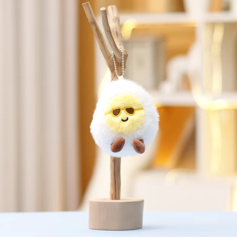 2026 Creative Plush Boiled Egg Cute Claw Machine Doll Bag Charm Keychain Small Accessory Adorable Creativity Gift
