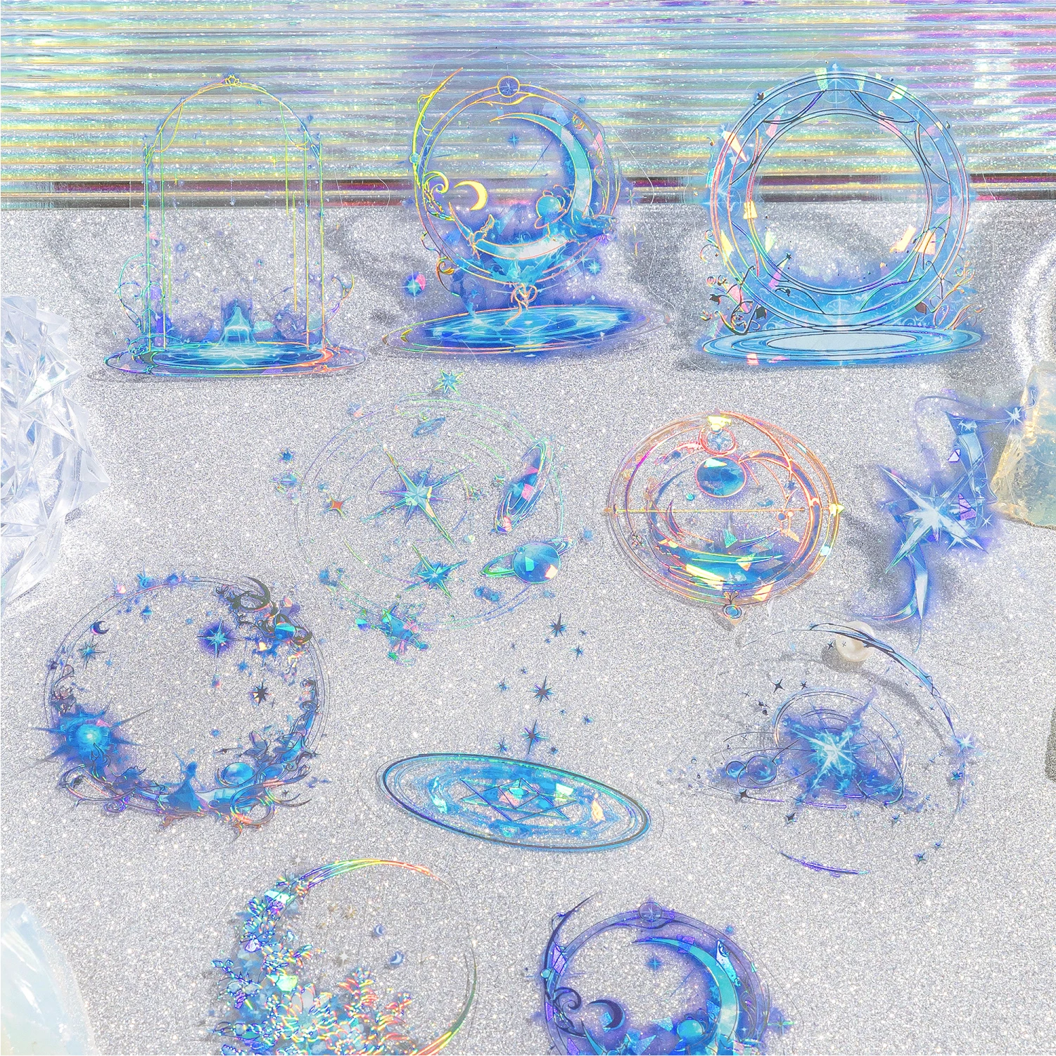 20 قطعة ثلاثية الأبعاد ليزر فضي PET ملصق حزمة DIY بها بنفسك سكرابوكينغ ديكور ألبوم صور القرطاسية الإبداعية ملصقات المواد الكولاج