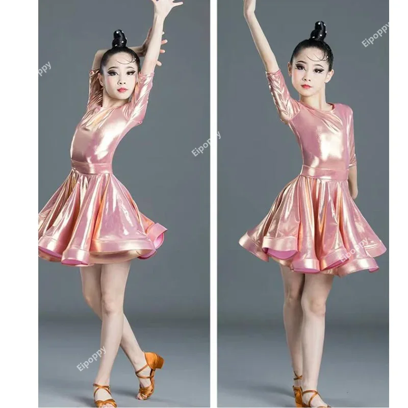 

Платье для латинских танцев для девочек, бальные танцы, детский костюм для латинских танцев с воротником, современная карнавальная одежда для джазовых танцев