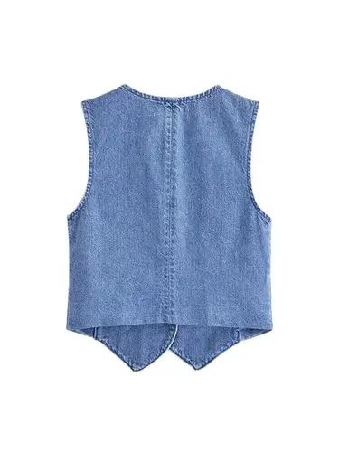 Imagen 2 del producto Chaleco vaquero con botones delanteros a la moda para mujer, ropa de abrigo femenina sin mangas con cuello en V Vintage, chaleco elegante, Tops