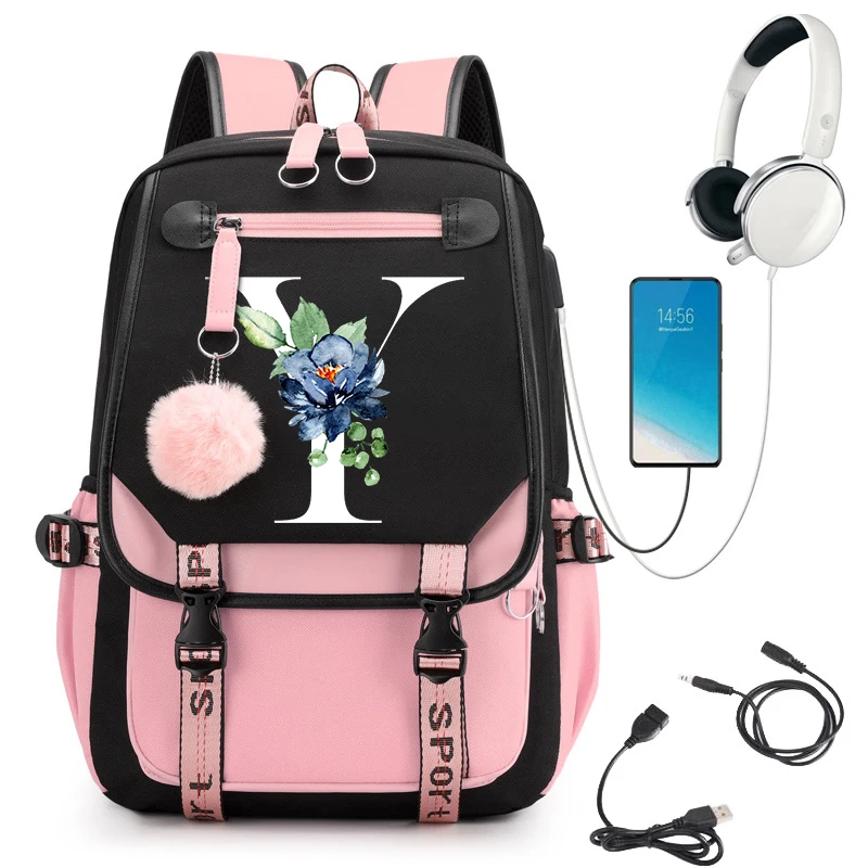 

Female Travel Backpacks for School Bag 26 Floral Alphabet Backpack Girls Sports Cartoon Backpacks for Women School Bag for Girls