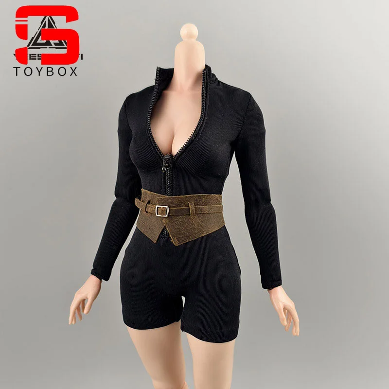 1/6 스케일 하이 넥 지퍼 바디 슈트 점프 슈트 숄더 스트랩 허리띠 의류 모델 12 ''여성 군인 액션 피규어 바디