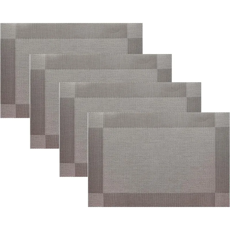 

4Pcs Gray Table Mat Set Non-Slip Bowl Pad Coaster Set Washable PVC Dining Table Placemats Modern Home Decoration Accessories
