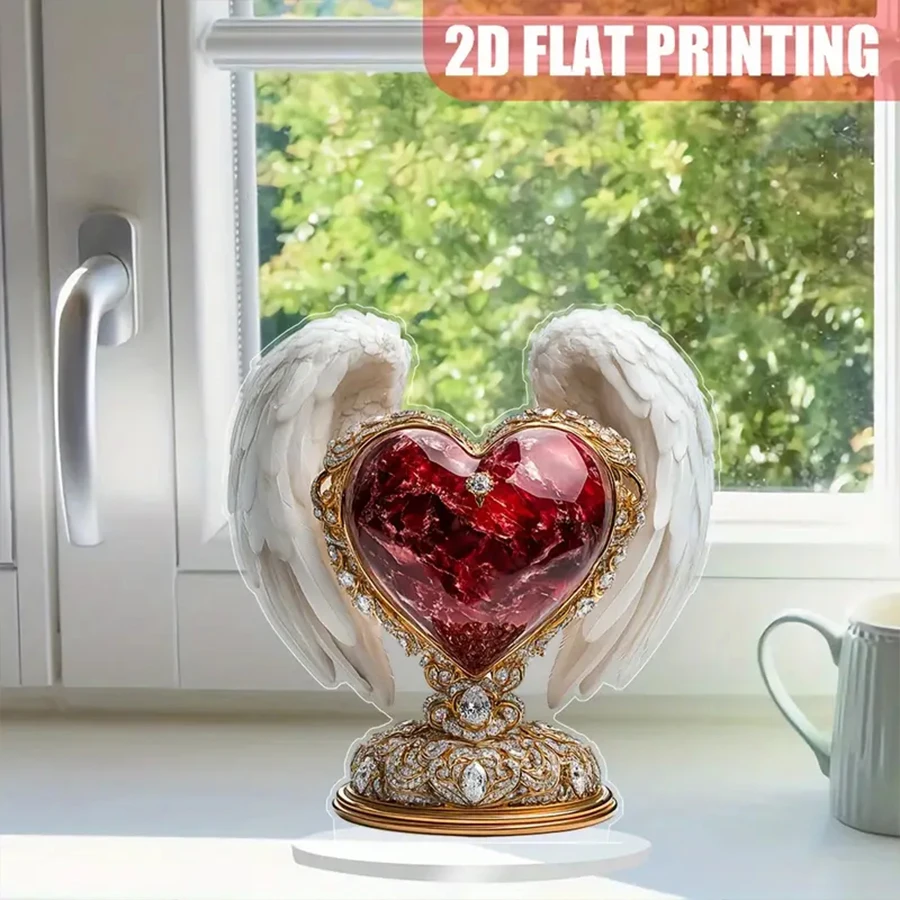 Angel Wings heart-shaped Acrylic Tabletop Decor with Stand - Festive Desk Ornament Perfect for Home And Office Holiday Decoratio