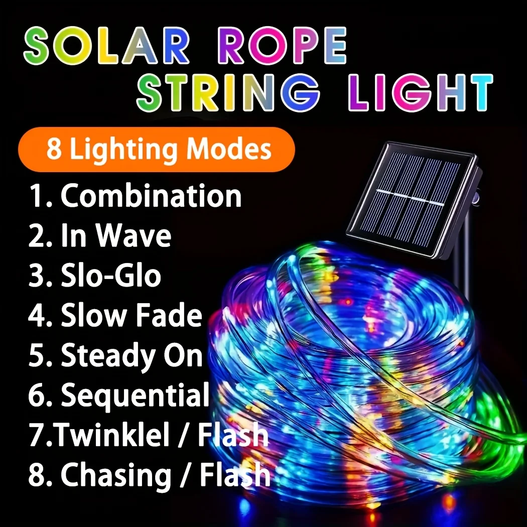 Outdoor Solar LED Fairy Lights Waterproof Rope Tube String Lamp for Garden Patio Christmas Holiday Home Party Decorations - view 4