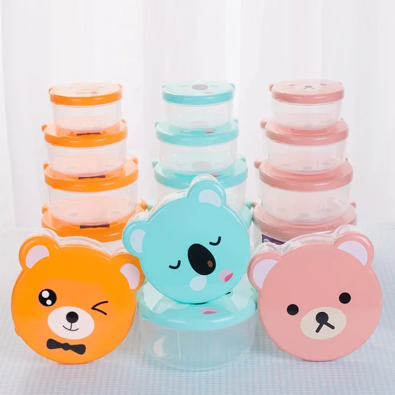 4pcs/set Children Plastic Bento Box Cartoon Print Japanese Outdoor Food Storage Container Kids Student Microwave Lunch Utensils