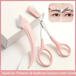 2Pcs/3Pcs Crescent Moon Eyebrow Trimmer Set, Stainless Steel Curved Eyebrow Razor Eyebrow Scissors With Comb