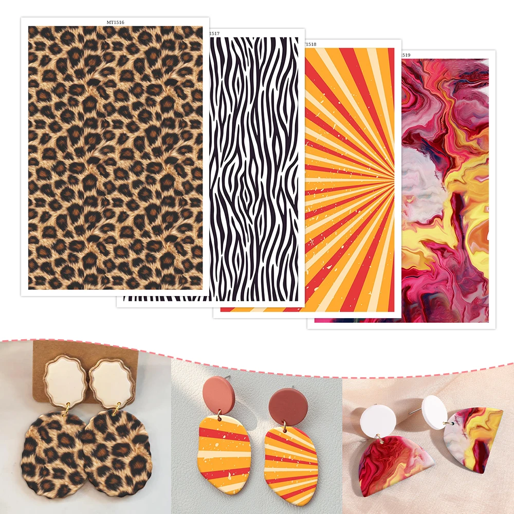 Papier de transfert en argile polymère, Texture léopard/zèbre/rayons/marbre, autocollants artisanaux Solubles dans l'eau, papier d'impression, DIY bricolage