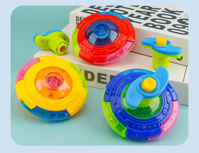 UFO Blinkende Flügel Kreisel Kinder Gyro Leuchten Spielzeug Kinder LED Musik Gyroskop Launcher Rotierenden Spielzeug Spaß Geburtstag Party Gefälligkeiten – Detail 9