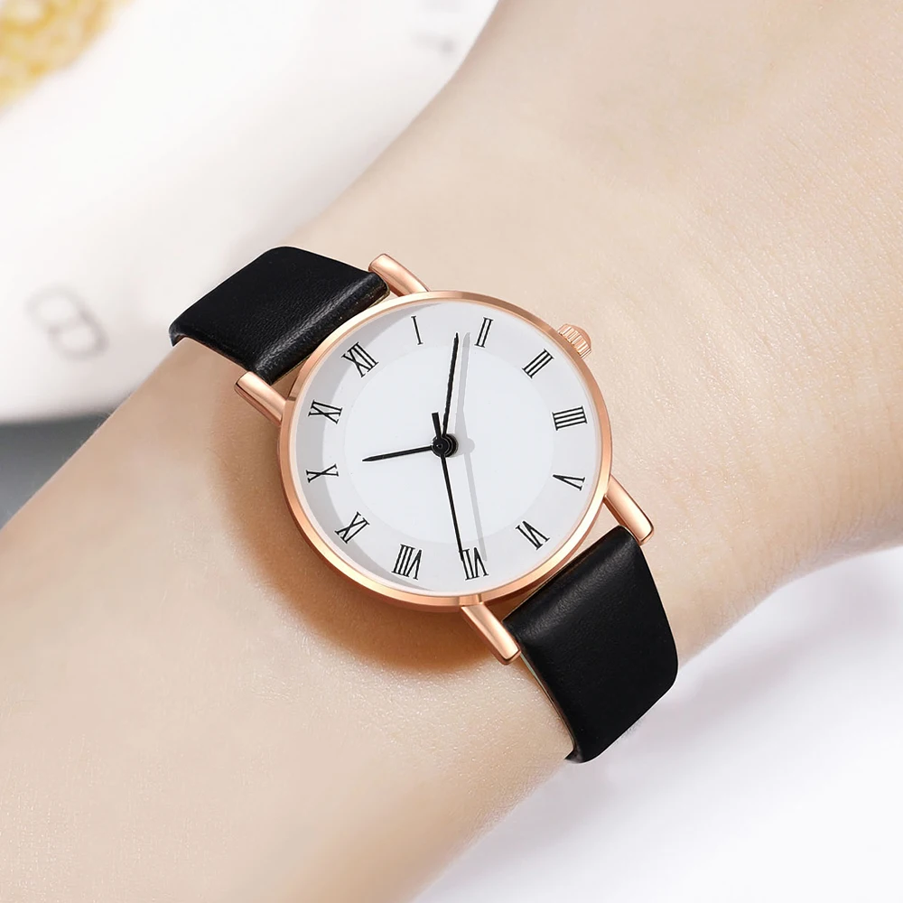 GAIETY Minimalist Style Roman Numeral Dial Watch Paired With A Casual Quartz Watch For Couples Is The Perfect Gift For Her