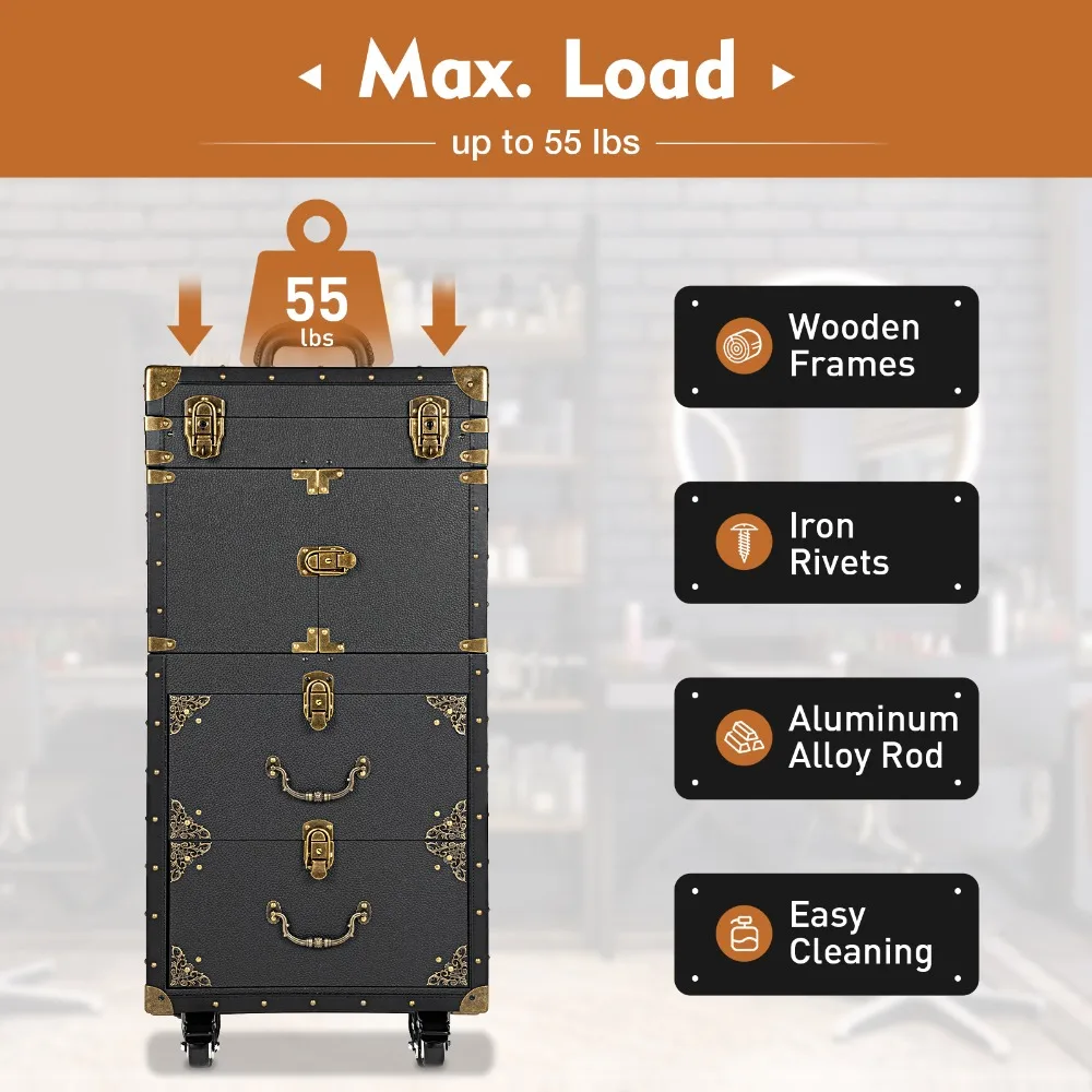 

Rolling Lockable Makeup Train Case Hairdressing Trolley Stylist Beauty Salon Cosmetic Luggage with Hair Dryer Holder