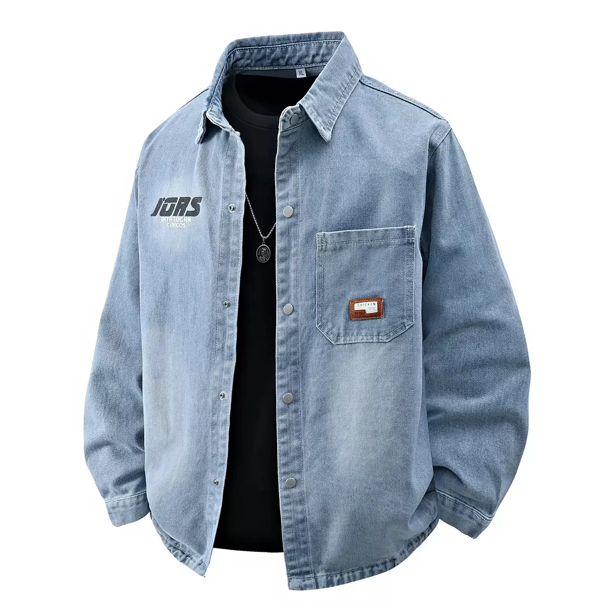 

Autumn and Spring Fashion Trend Pure Color Retro Sports Denim Jacket Men's Casual Loose Comfortable Plus Size High-end Outerwear