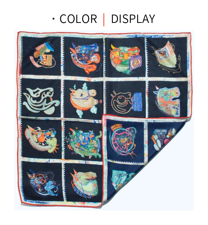 Elegant Surreal Patchwork Print Silk Wool Scarf Women 65X65cm Square Perfect Luxury Gift for Birthday Art Lover