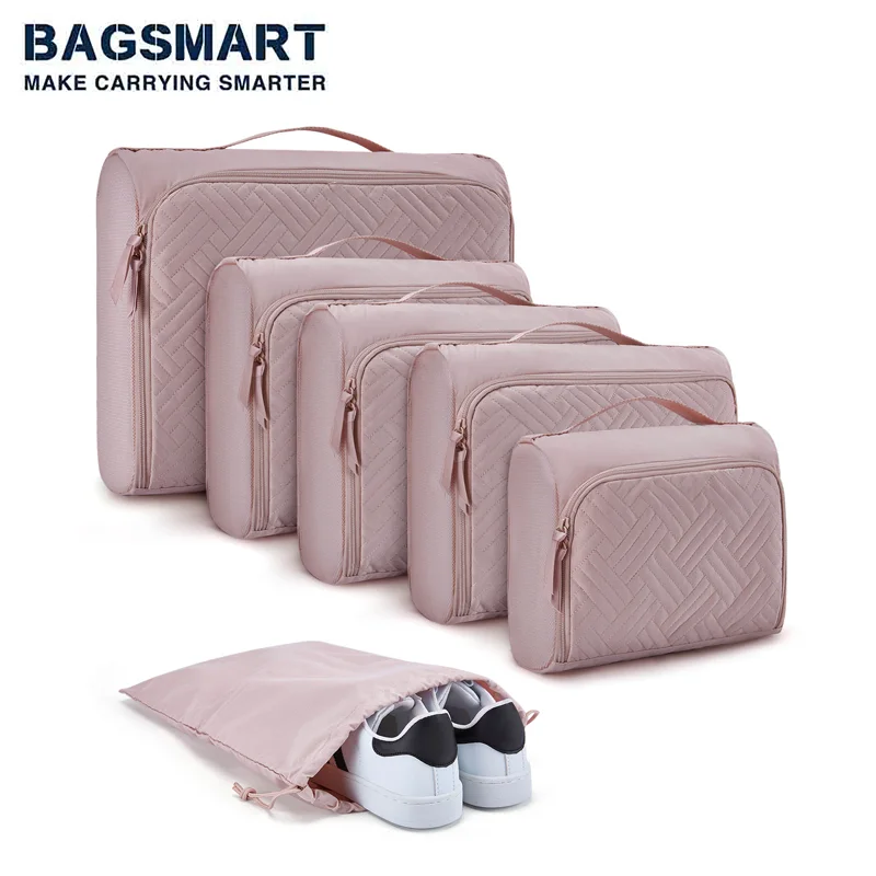 BAGSMART 6 Set Packing Cubes for Suitcases Travel Quilted Look Travel Organizer Cubes Luggage Organizer Cubes with Shoes Bag