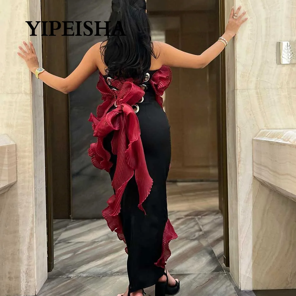 Customized Casual N Sheath Satin Evening Dress Strapless Ruffled Pleated Backless Celebrity Dresses Lace-up Sleeveless Prom Gow