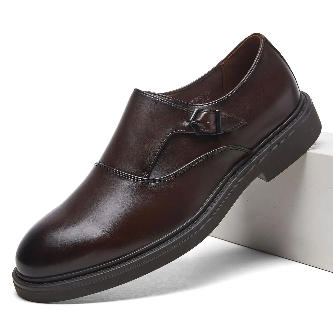 Desai Men's 2026 Autumn Winter PU Leather Monk Strap Shoes Metal Buckle Slip-on Non-slip Thick Sole Comfort Leather Casual Shoes