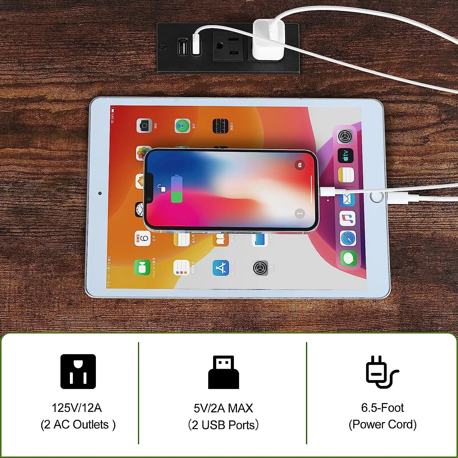 Tables d'appoint avec station de charge et MELSet de 2 veilleuses avec ports USB, table de chevet étroite à 3 niveaux