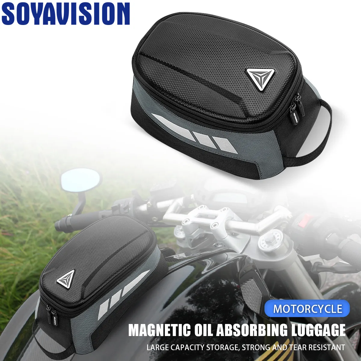 Magnetic Motorcycle Tank Bag EVA Hard Shell Motorbike Fuel Oil Tank Bag 4.5L Portable Card Phone Tool Bag Universal  Black