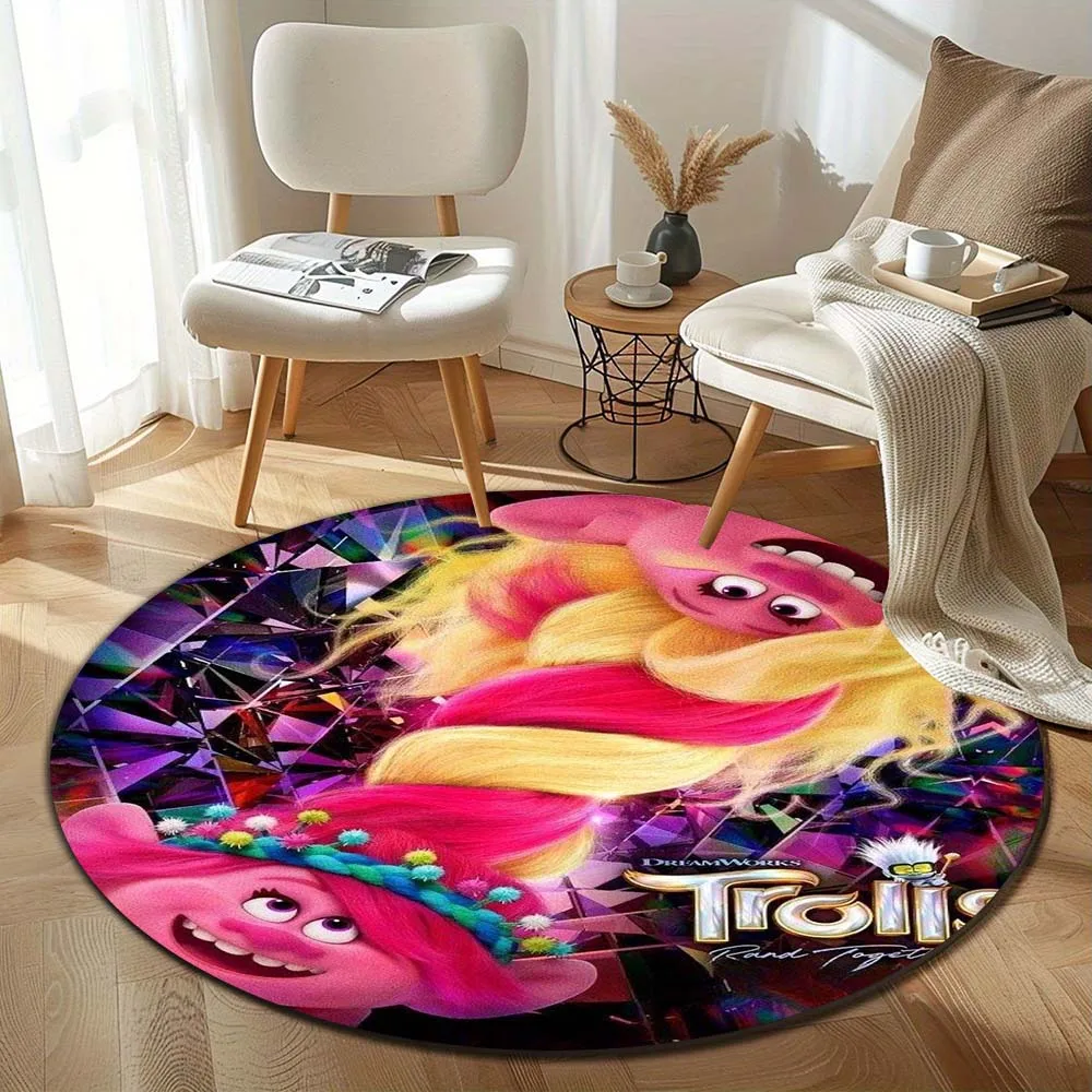 Round Cartoon Trolls World Tour Printed Carpet Children's Game Carpet Living Room Exquisite Non-slip Carpet Birthday Gift