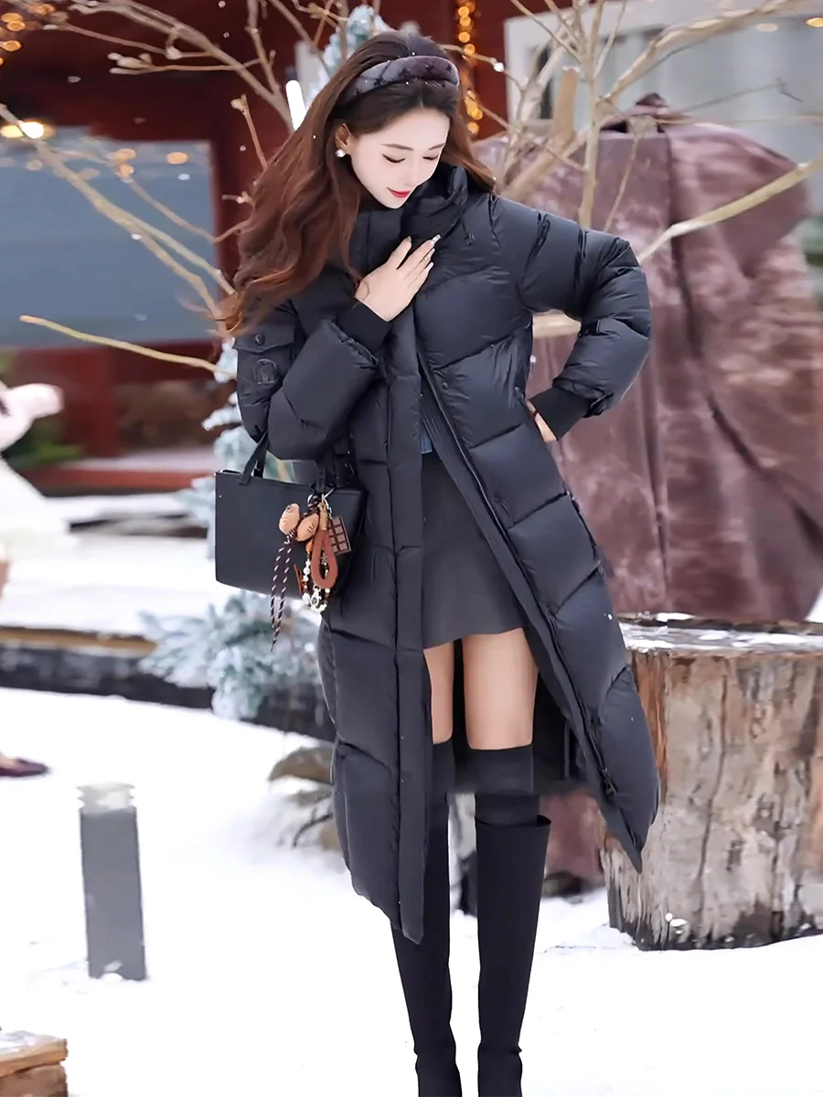 Nuevo Abrigo Largo de Plumón Blanco para Mujer, Resistente al Frío Extremo, Diseño Casual con Cierre, Estilo Informal