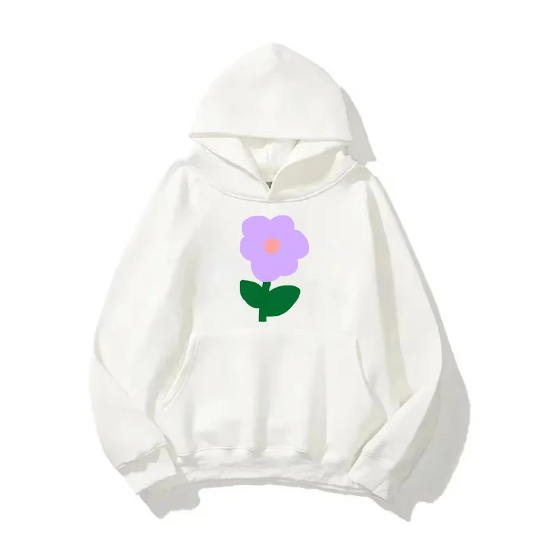 Purple Leaf Flower Women\'s Long Sleeved Hooded Sweatshirt With Simple Y2k Design Suitable For Dating Daily Versatile Classic