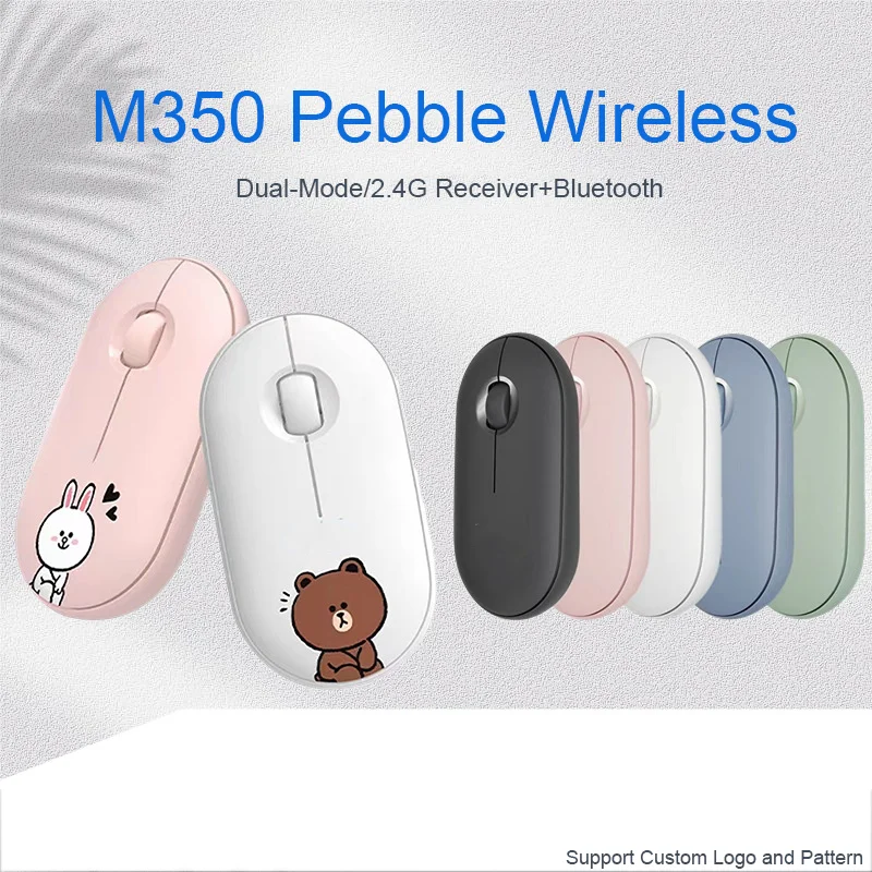 Dual Mode 2.4G Bluetooth Mouse Wireless Mute Ergonomic Optical Mause Cute Pink Girl Gaming Mice Suitable for M350 Pebble Office