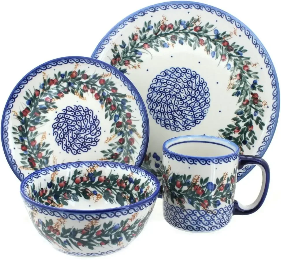 Blue Rose Polish Pottery Berry 16 Piece Dinner Set