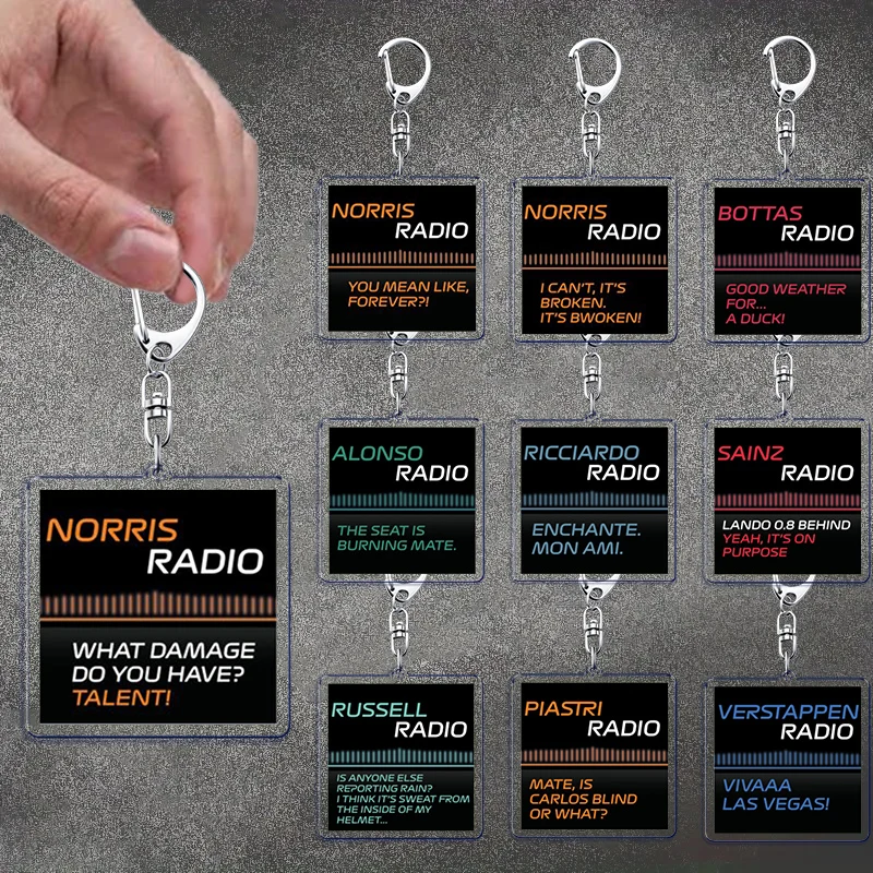 سباق السيارات سائقي فريق راديو المفاتيح اكسسوارات حقيبة سيارة سحر الفورمولا واحد رياضة السيارات ميمي Keyrings مجوهرات المشجعين الأصدقاء هدية