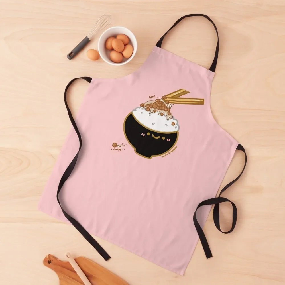 Kawaii Japanese escaping natto on rice bowl with chopsticks Apron Home And Kitchen cleanings Apron