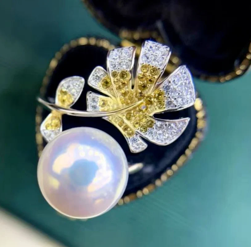 

elegant 10-11mm south sea round white pearl ring925s jewelry sterling silver rings freshwater pearl ring traf