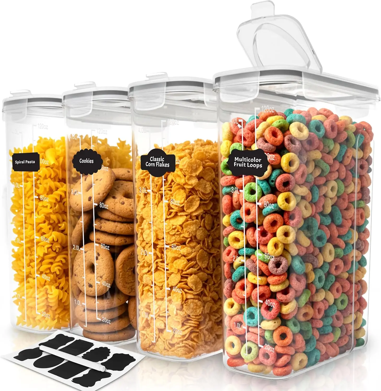 Tyrixma Cereal Containers Storage with Lids - Airtight Kitchen Dry Food Storage Containers & Cereal Dispenser For Pantry Organizer And Storage (Clear, 120OZ)